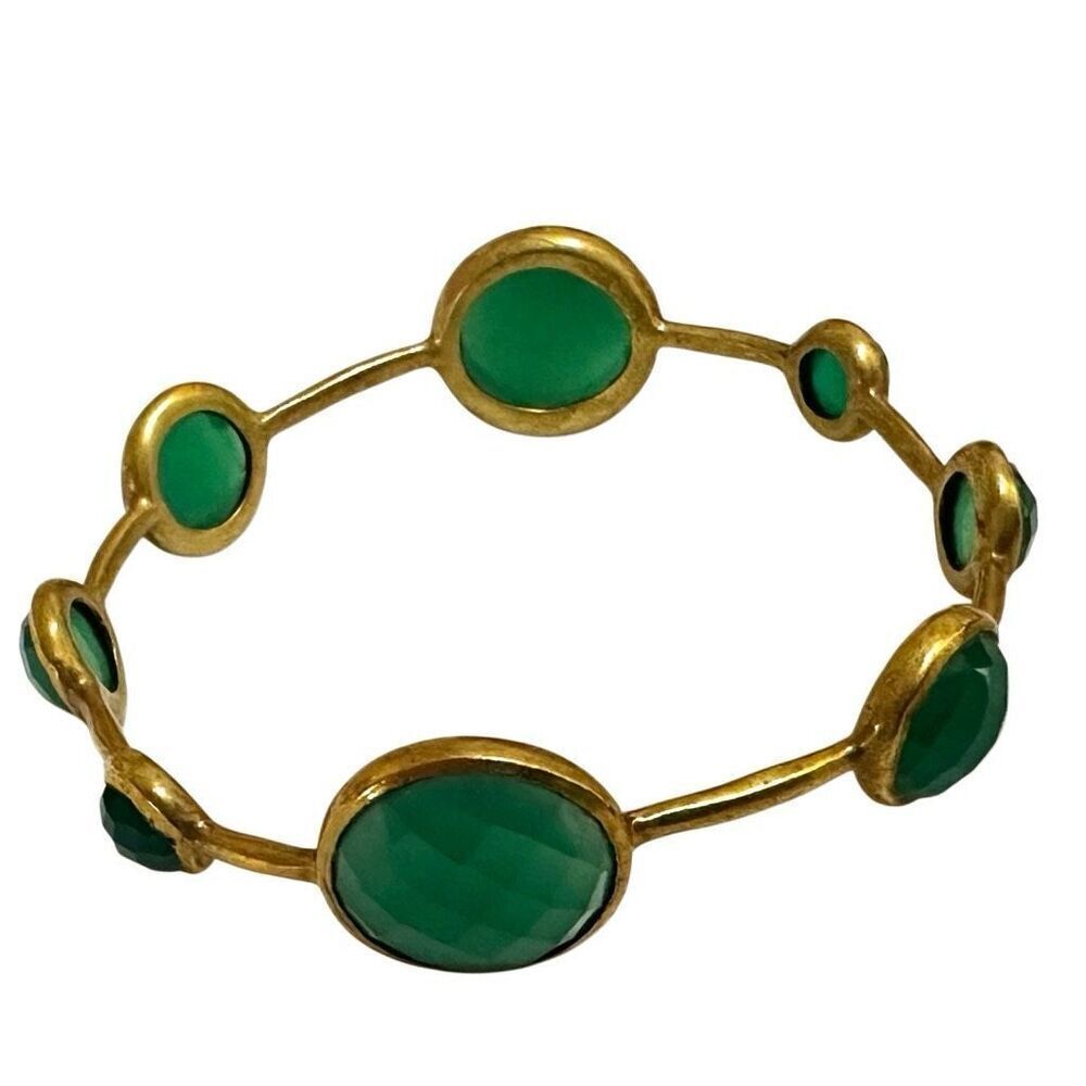 Gold tone green beaded bangle bracelet
